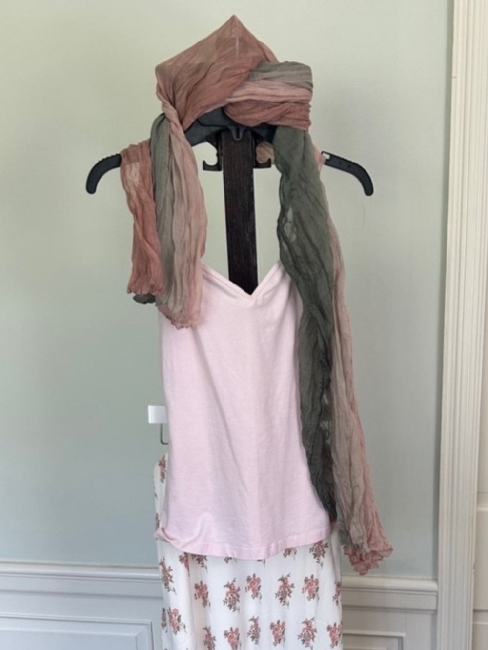 Pink Green Airy Scarf Bohemian Accessory UPCycle Rework - Picture 2 of 6
